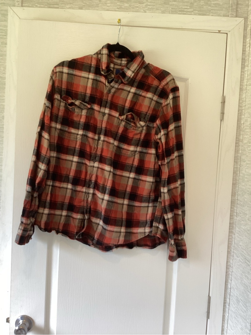 George Orange Black White Plaid Button-Down Shirt XL EUC